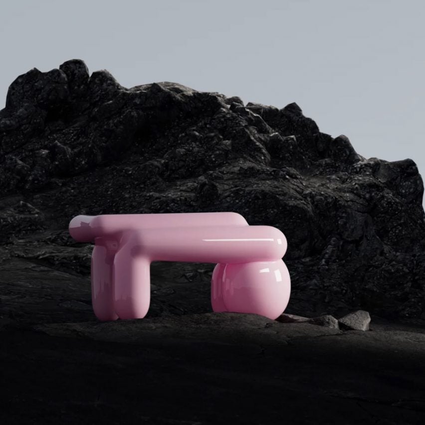 Pink table for Shipping auction by Andres Reisinger featured in Dezeen's Metaverse Design Summary