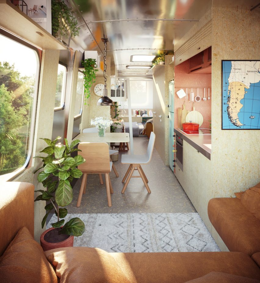 Rendering of a guest house in an Airstream trailer