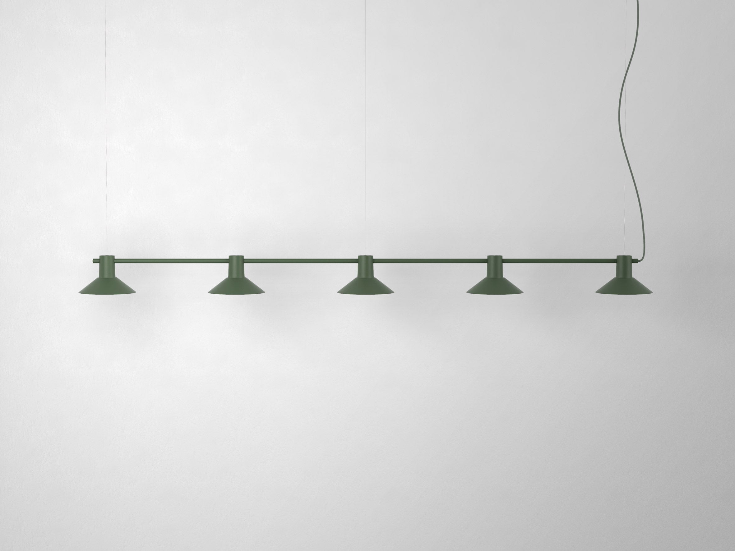Compose Rail with green metal finish and funnel shade by Jens Fager for Zero Lighting