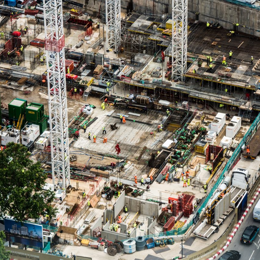 An aerial view of a construction site in London