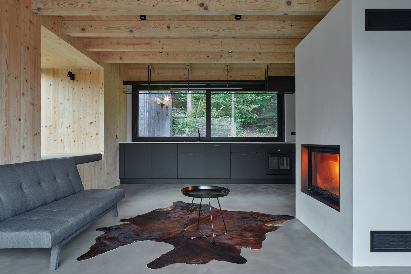 Interior view of the lounge and kitchen