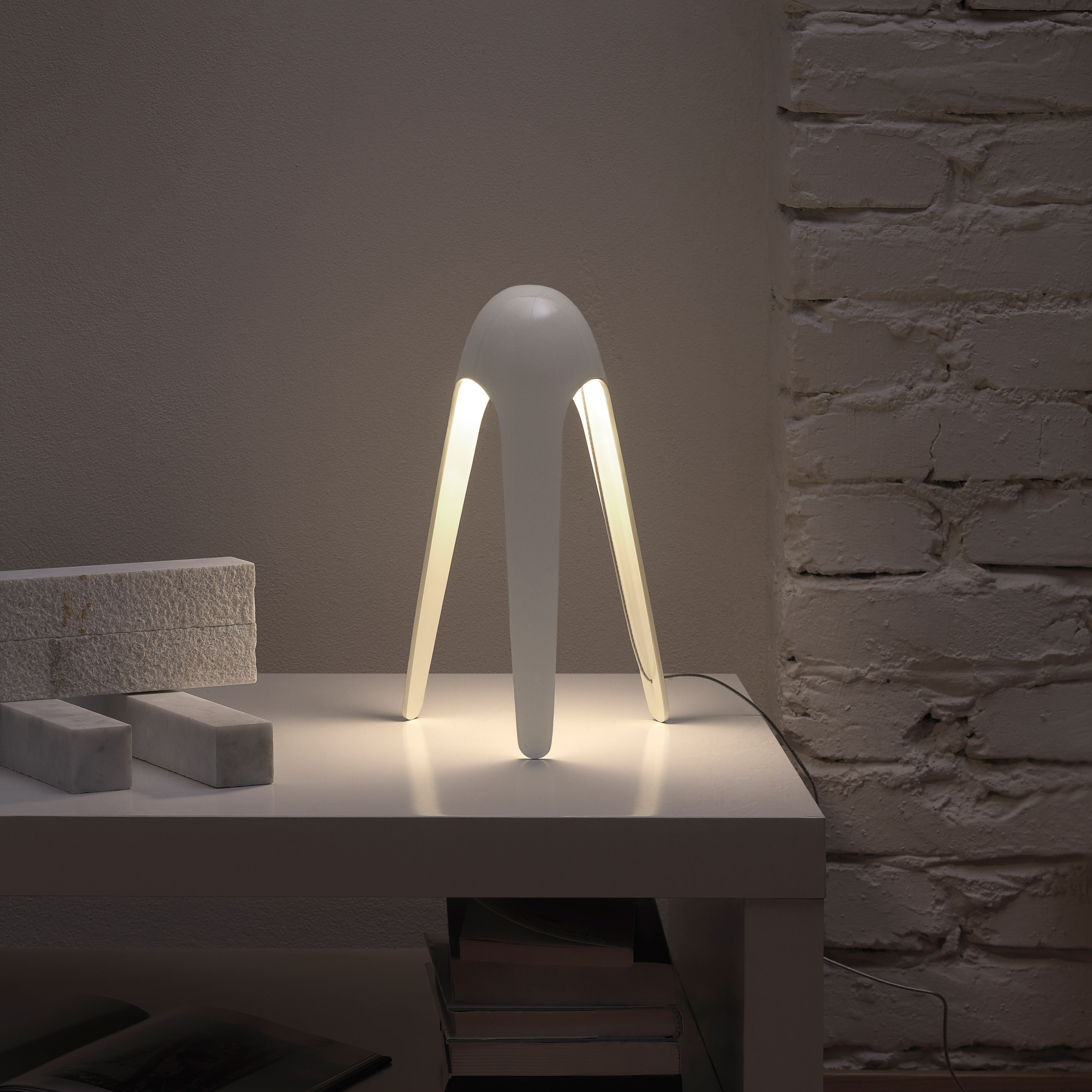 White Cyborg lamp by Karim Rashid
