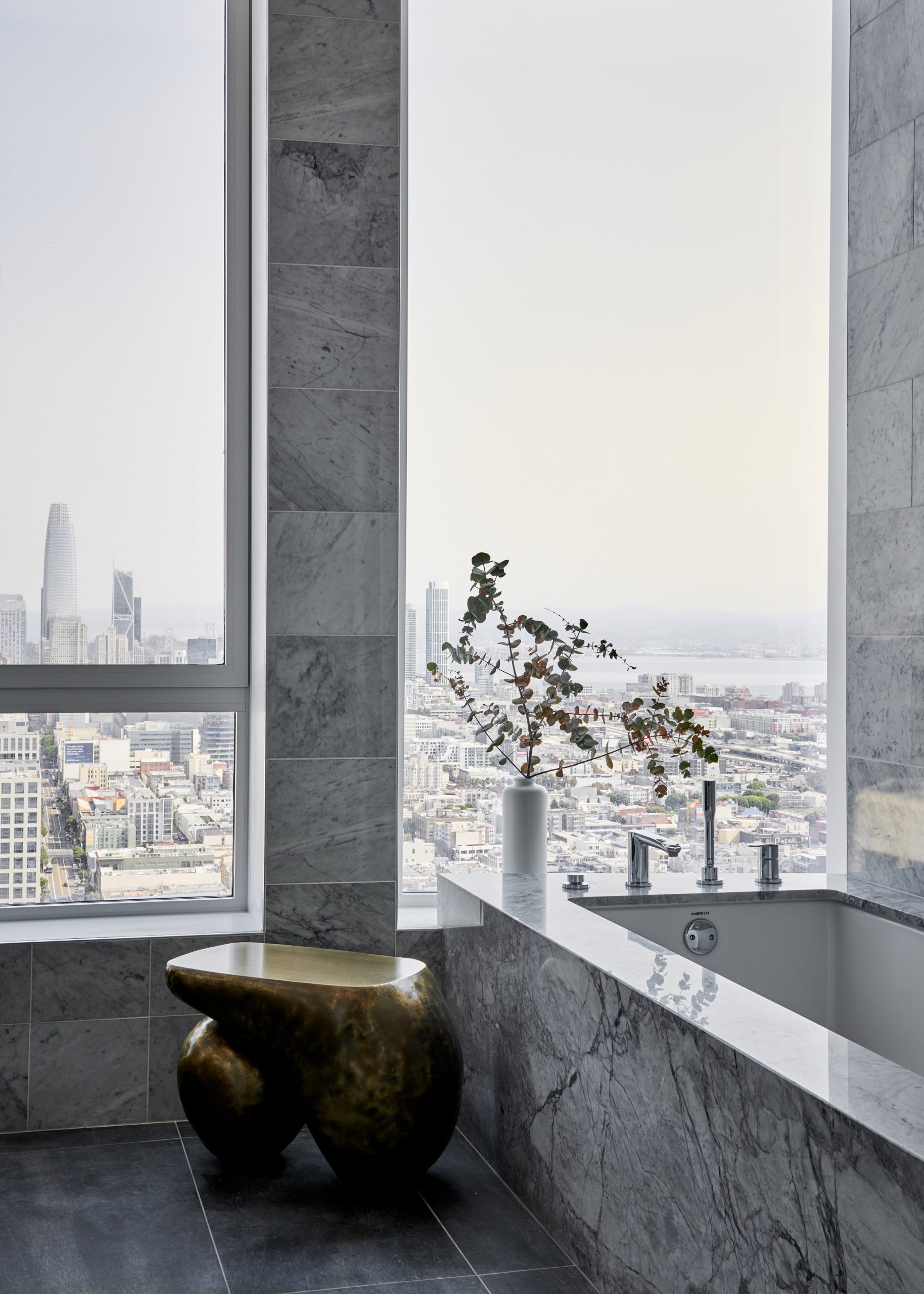 Marble bathroom of Fifteen Fifty penthouse exhibition by Gabriel & Guillaume