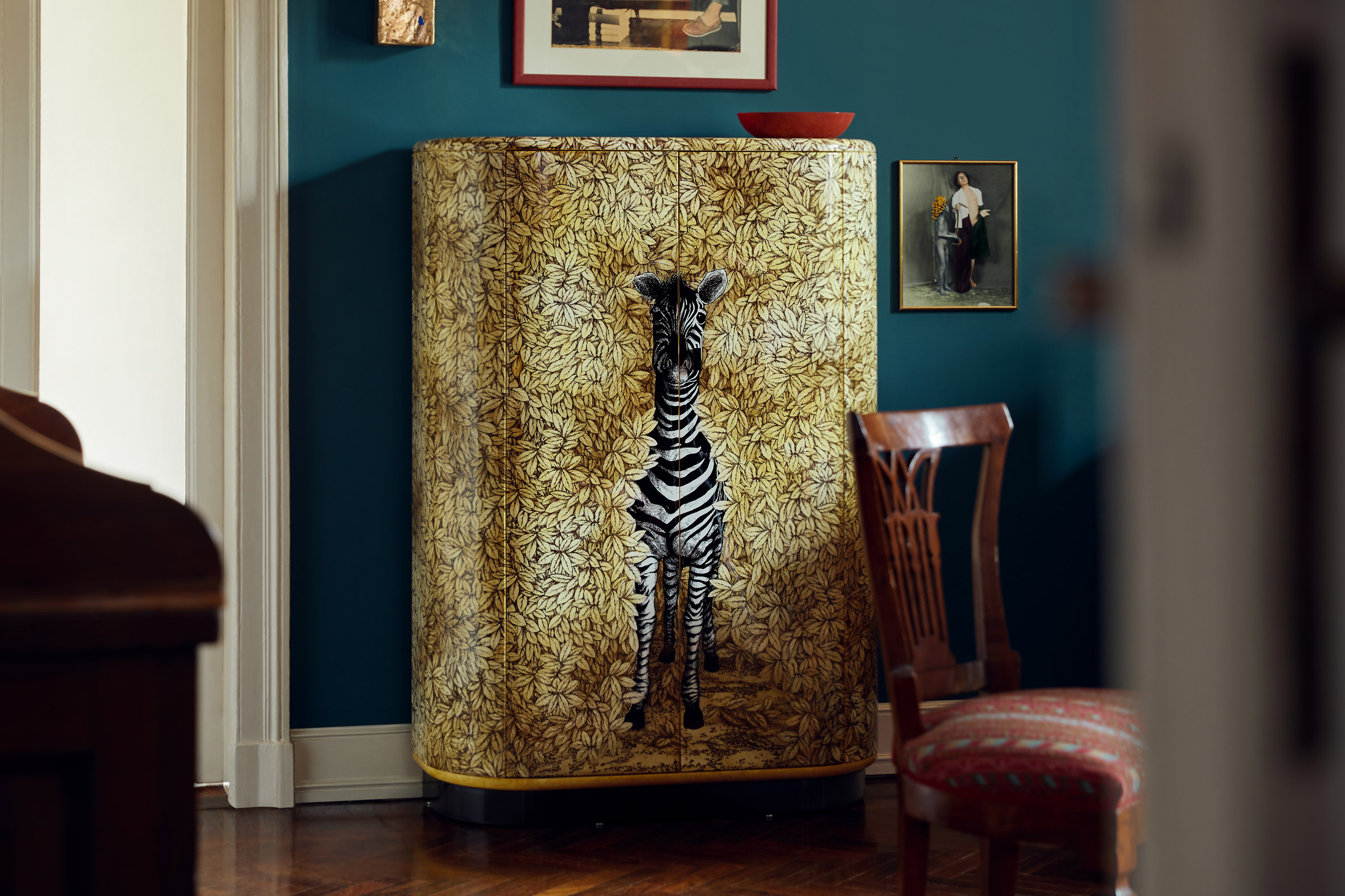Zebra curved cabinet by Fornasetti
