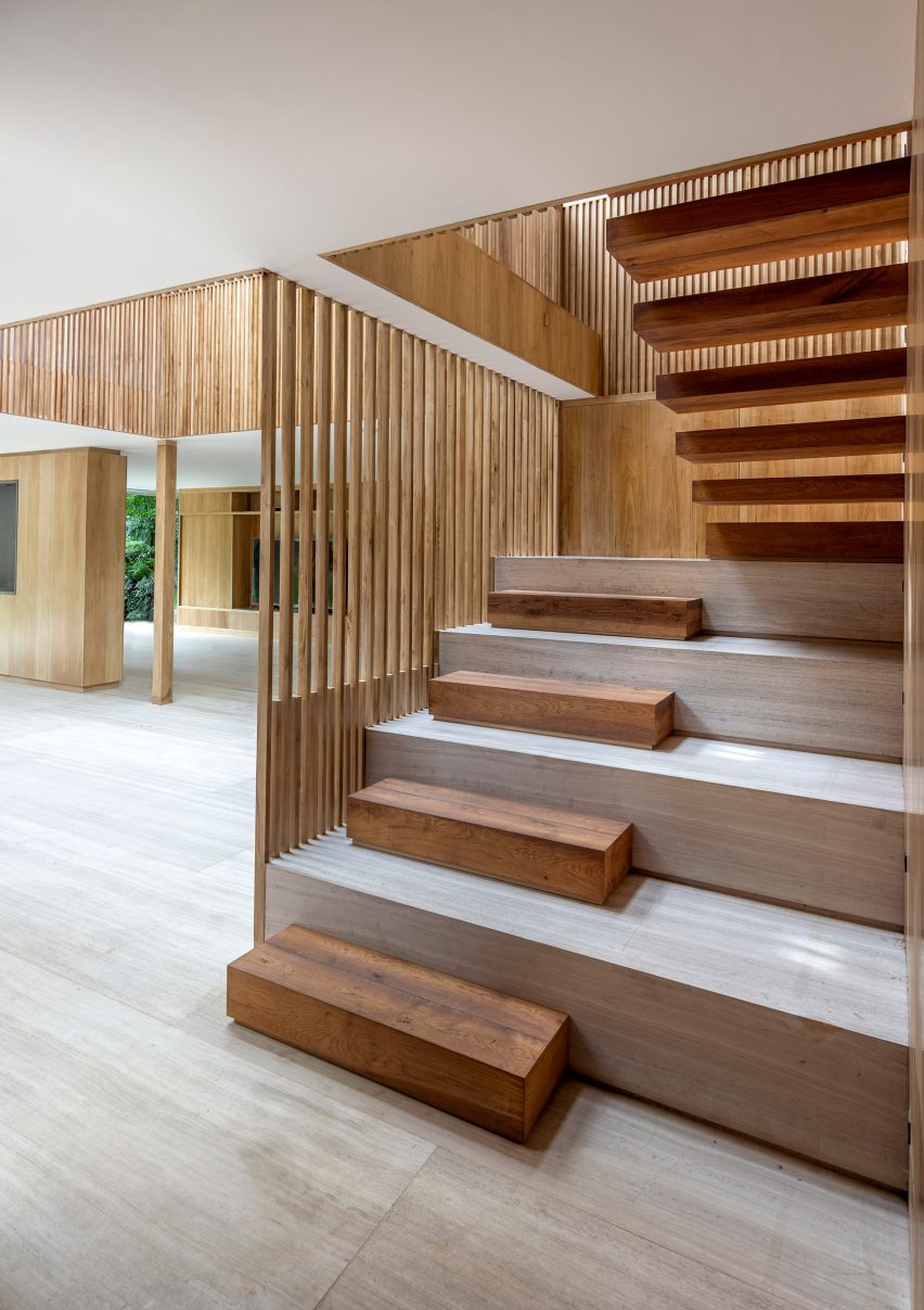Wooden treads on a staircase for a Mexican house