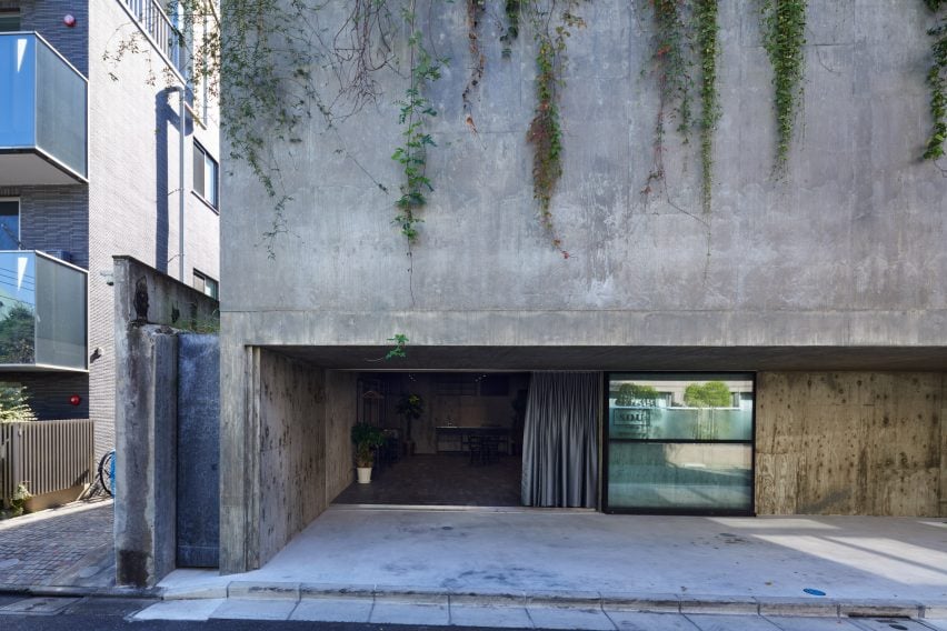 The concrete facade of a Japanese house