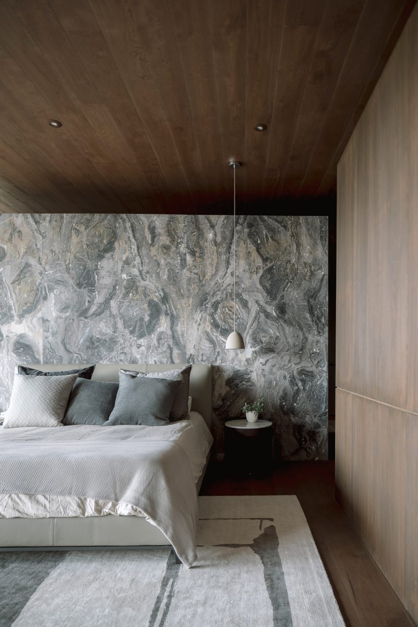 Grey marble in the bedroom of a house in Mexico