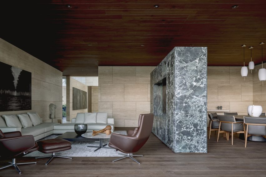 Verde Alpi marble in living room of Casa ZTG 