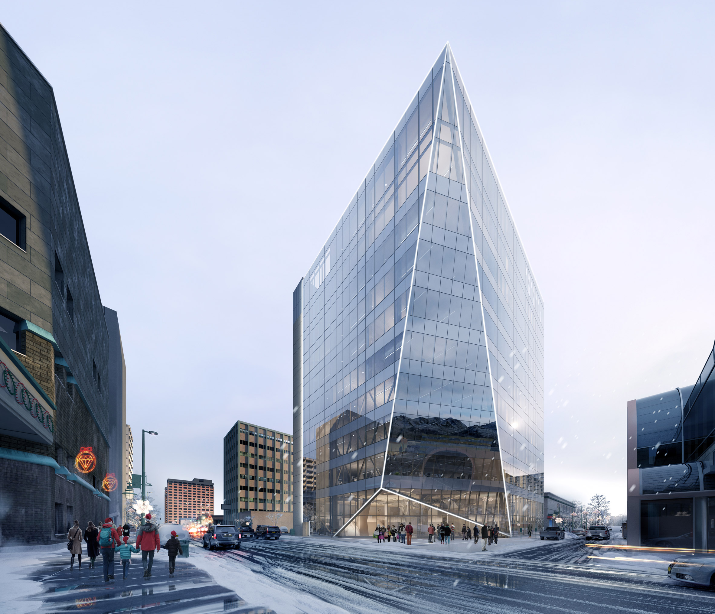 A visual of an Perkins and Will's renovation of the Key Bank Plaza office