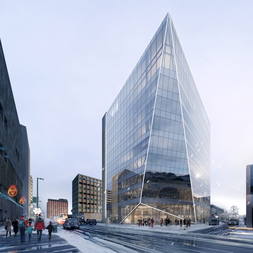 A visual of an angular office in Alaska by Perkins and Will