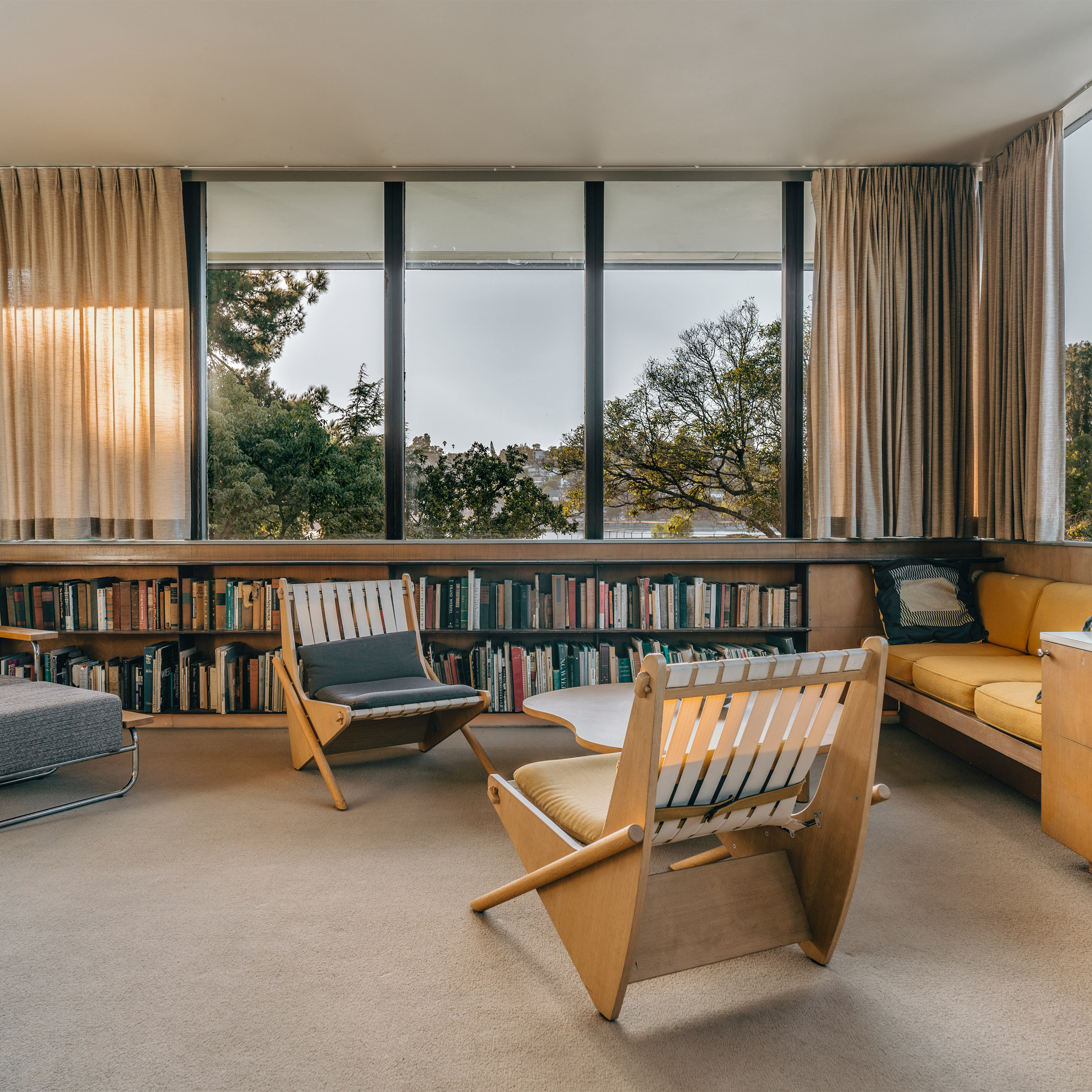 A mid-century-style living room