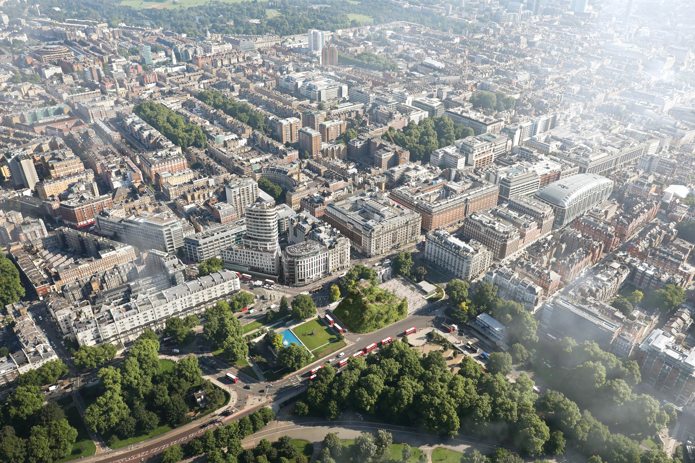 Aerial view of Marble Arch in central London