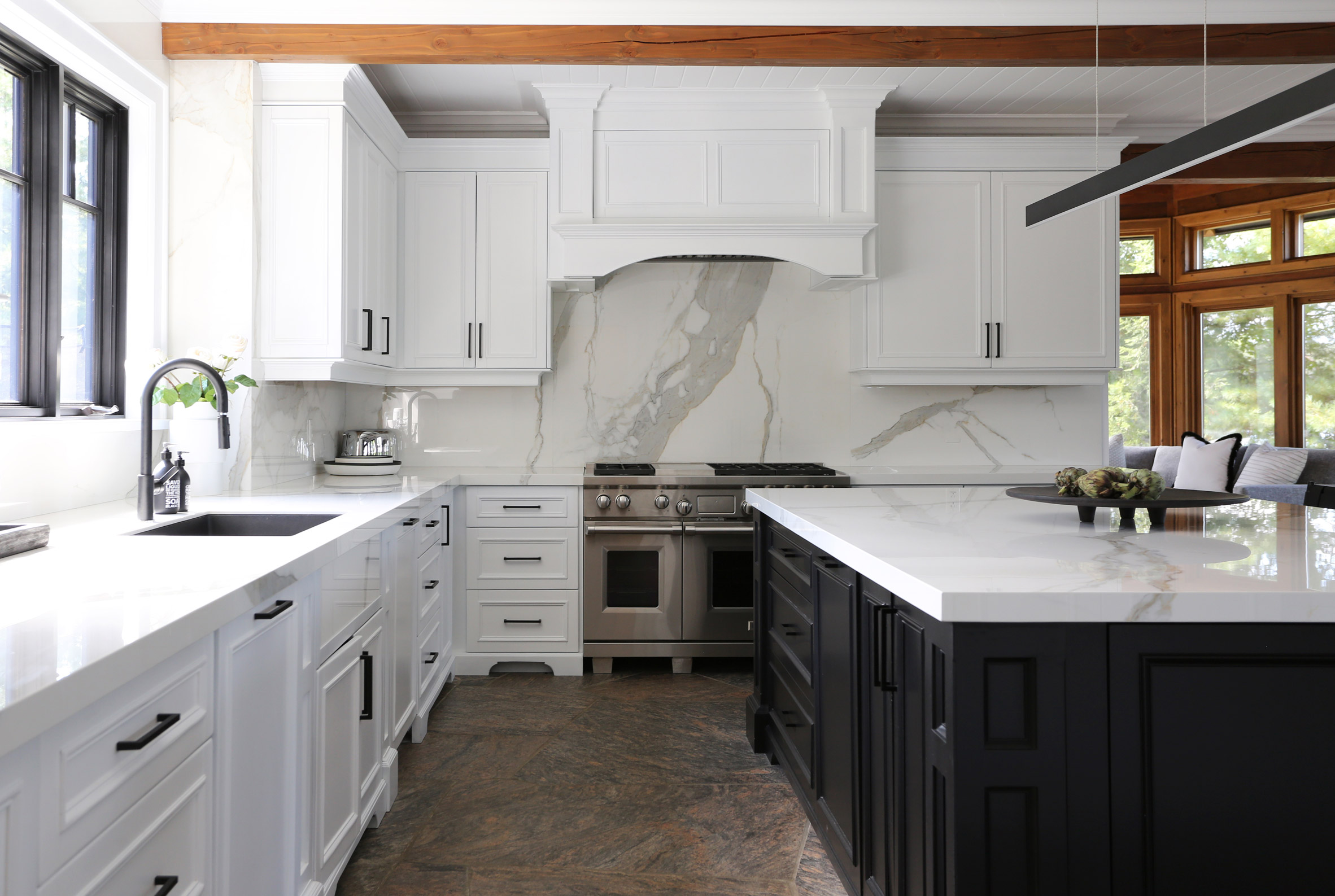 The renovated black and white kitchen
