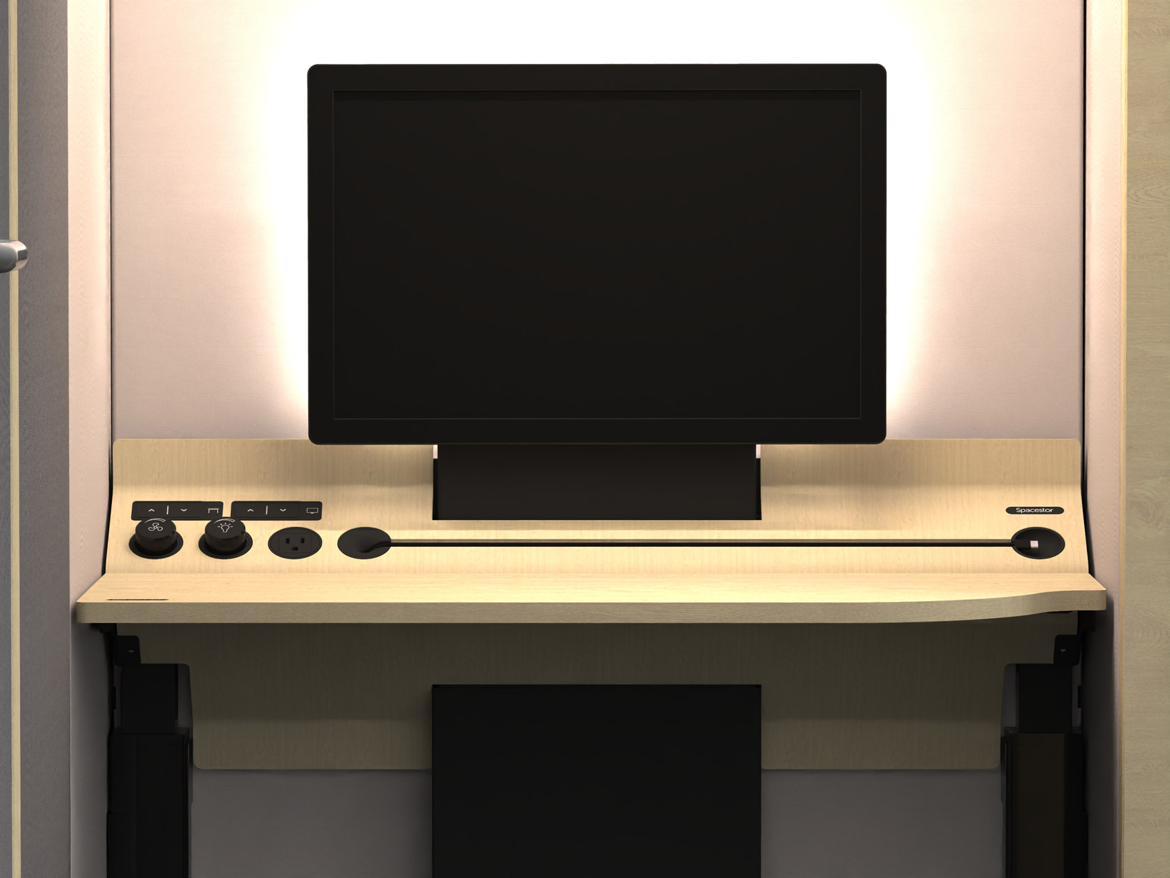 A visual of an adjustable desk and monitor
