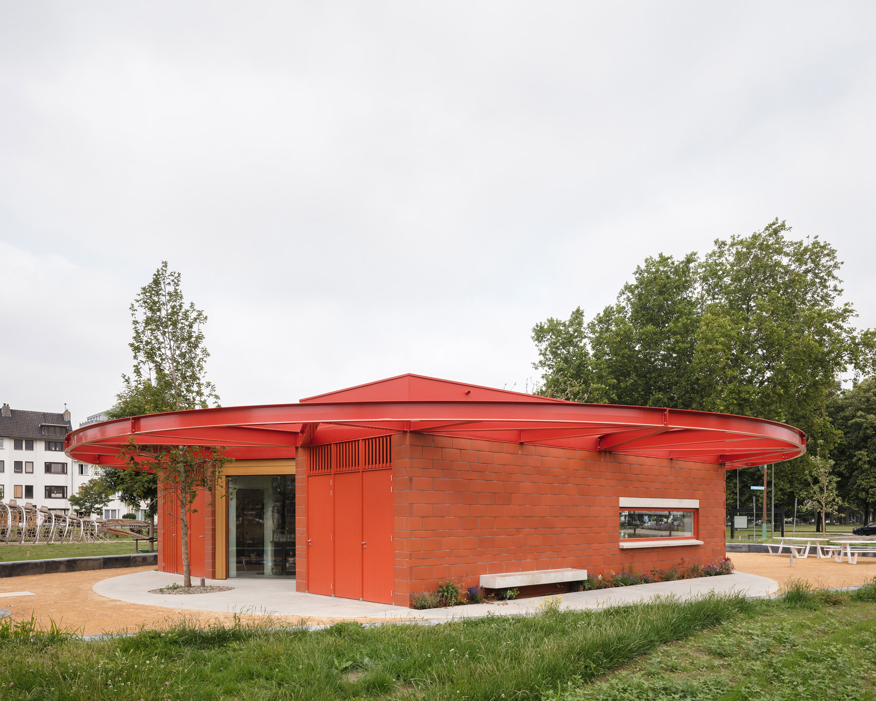 Carousel-like red pavilion in Holland