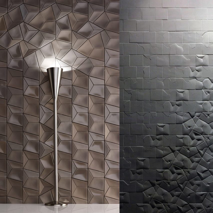 Variation of textured tiles in brown and dark grey