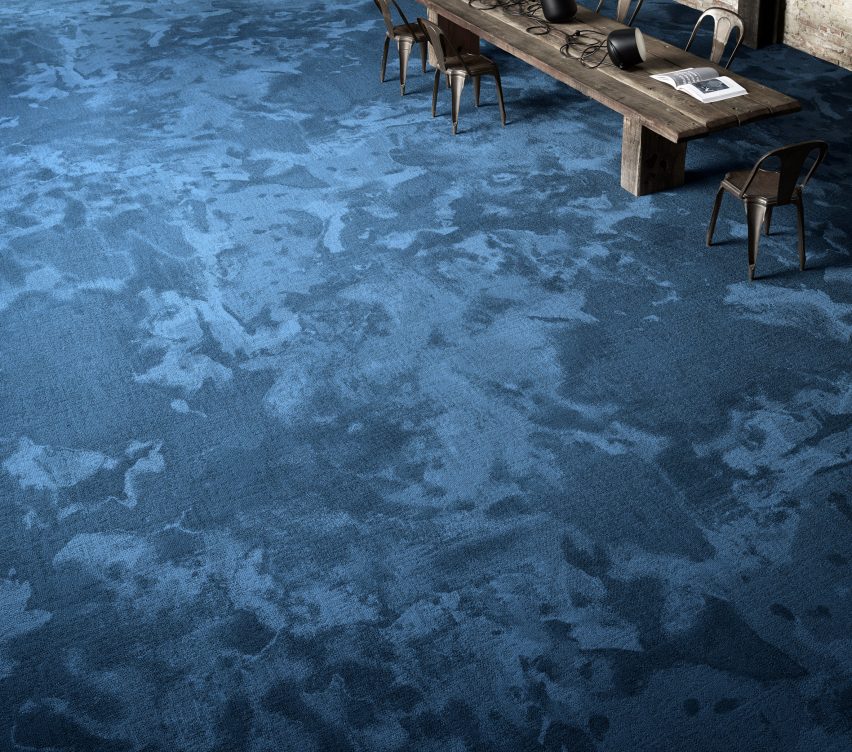 A marble-look blue carpet