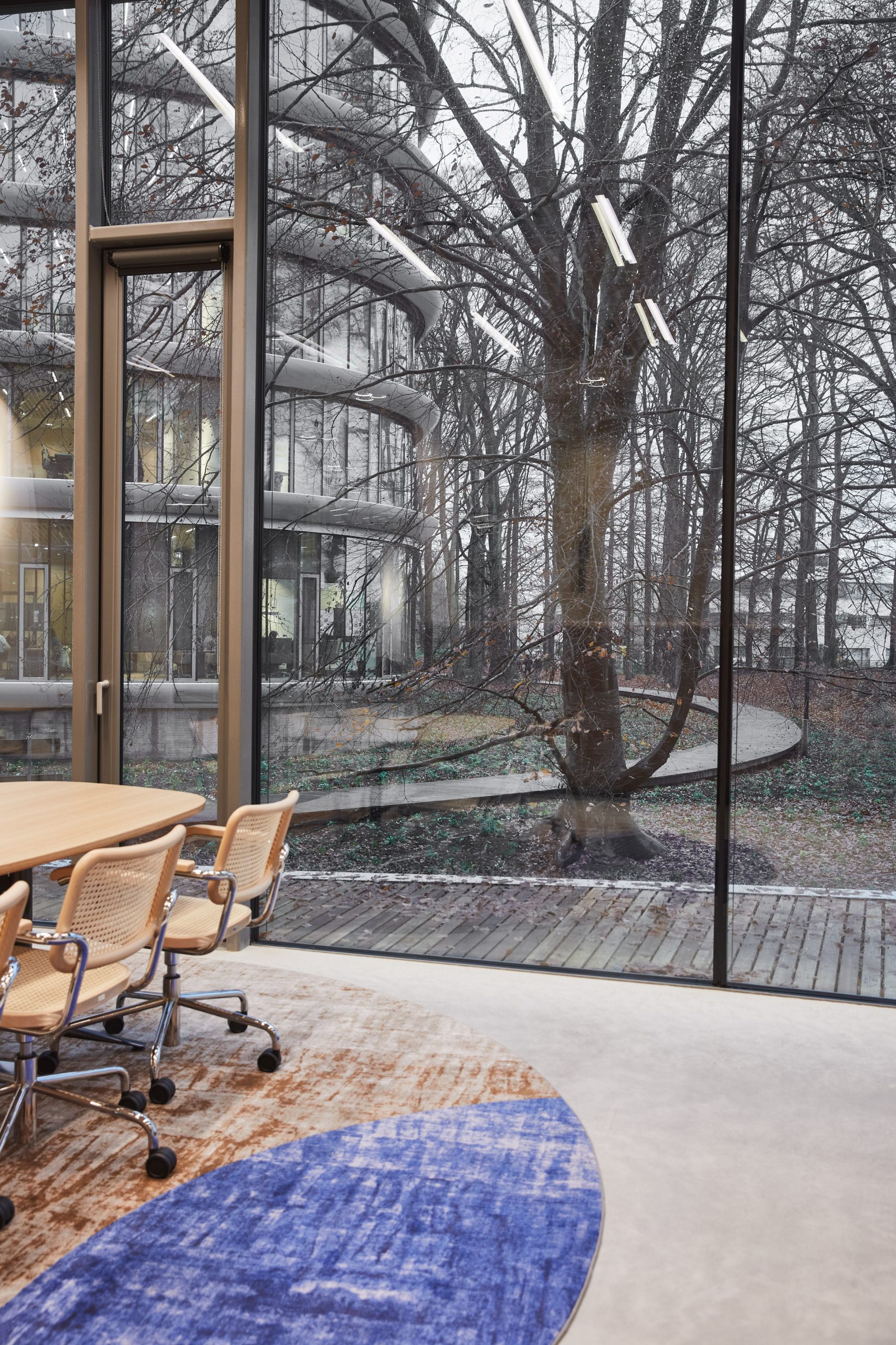 A glass-walled office