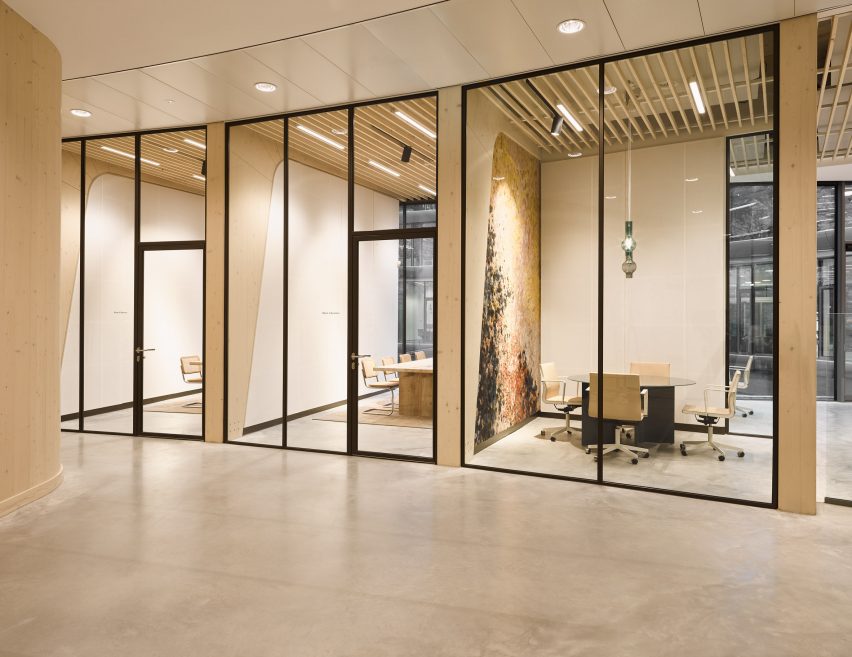 Glass-walled meeting rooms