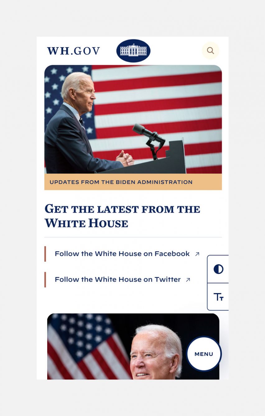 Mobile screen version of the White House rebrand