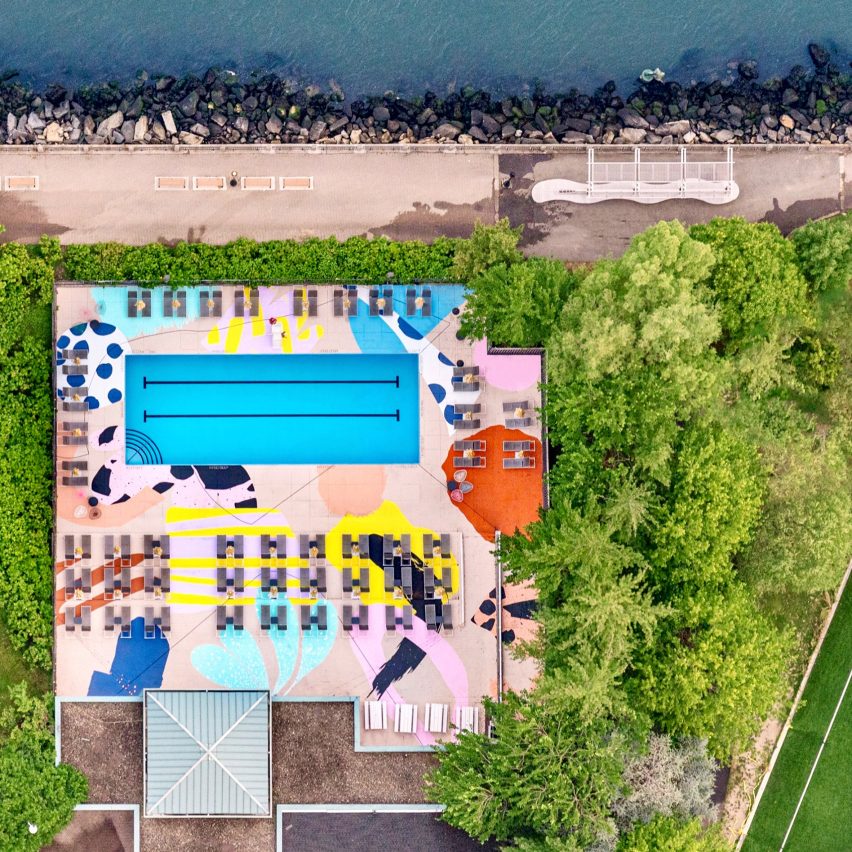 The Manhattan pool is painted in graphic shapes and patterns