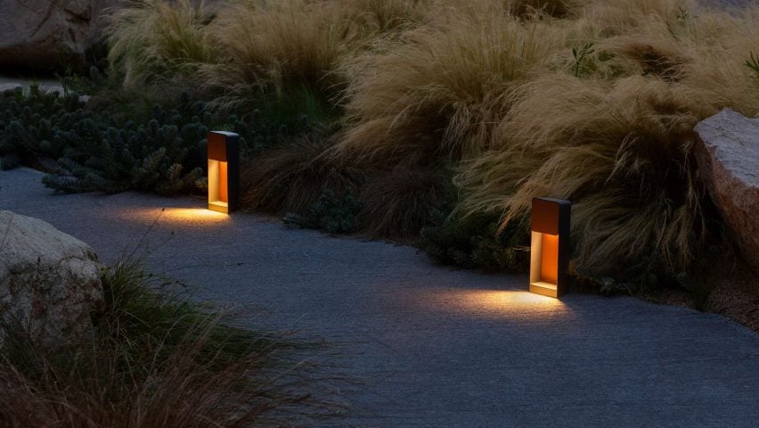 Lab outdoor lamp by Francesc Rife for Marset on a pathway