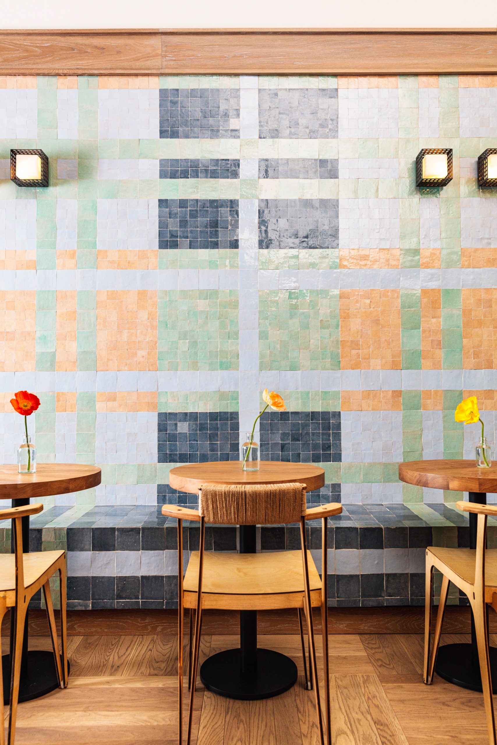 Pastel tiles on Mockingbird cafe by Kelly Wearstler