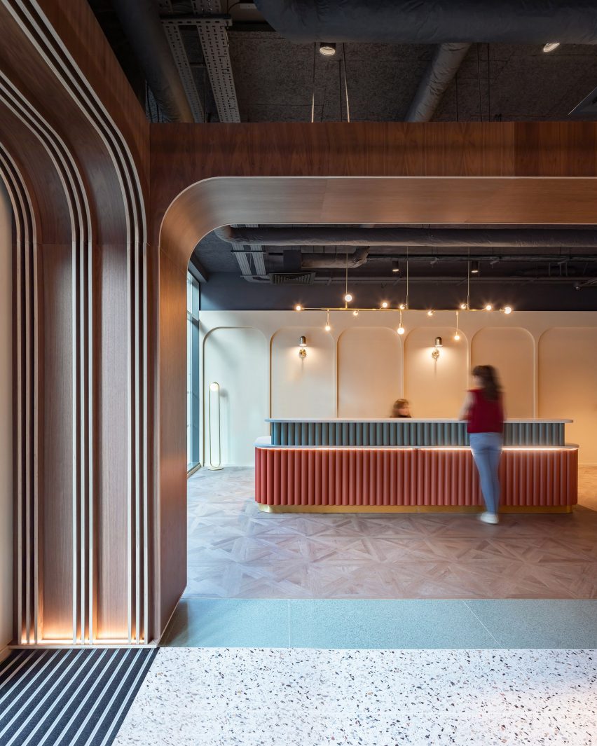 Reception desk at Chapter Old Street by Tigg + Coll Architects