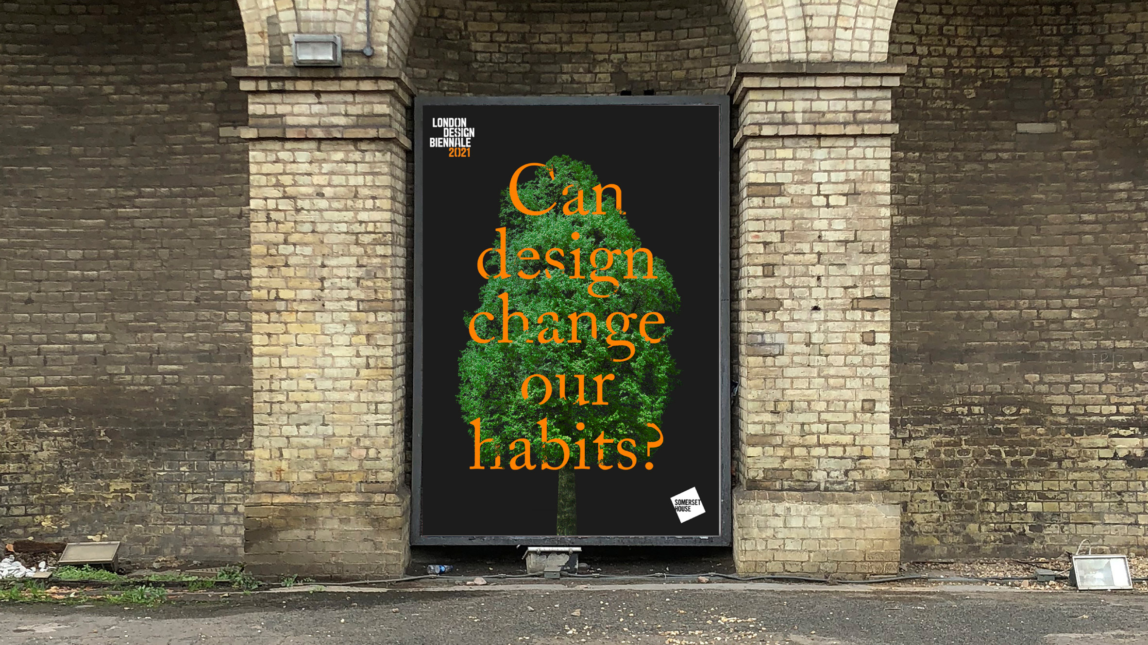 Pentagram identity for London Design Biennale 2021 based on Es Devlin's Forest for Change installation