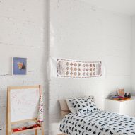 The children's bedroom with exposed brick walls