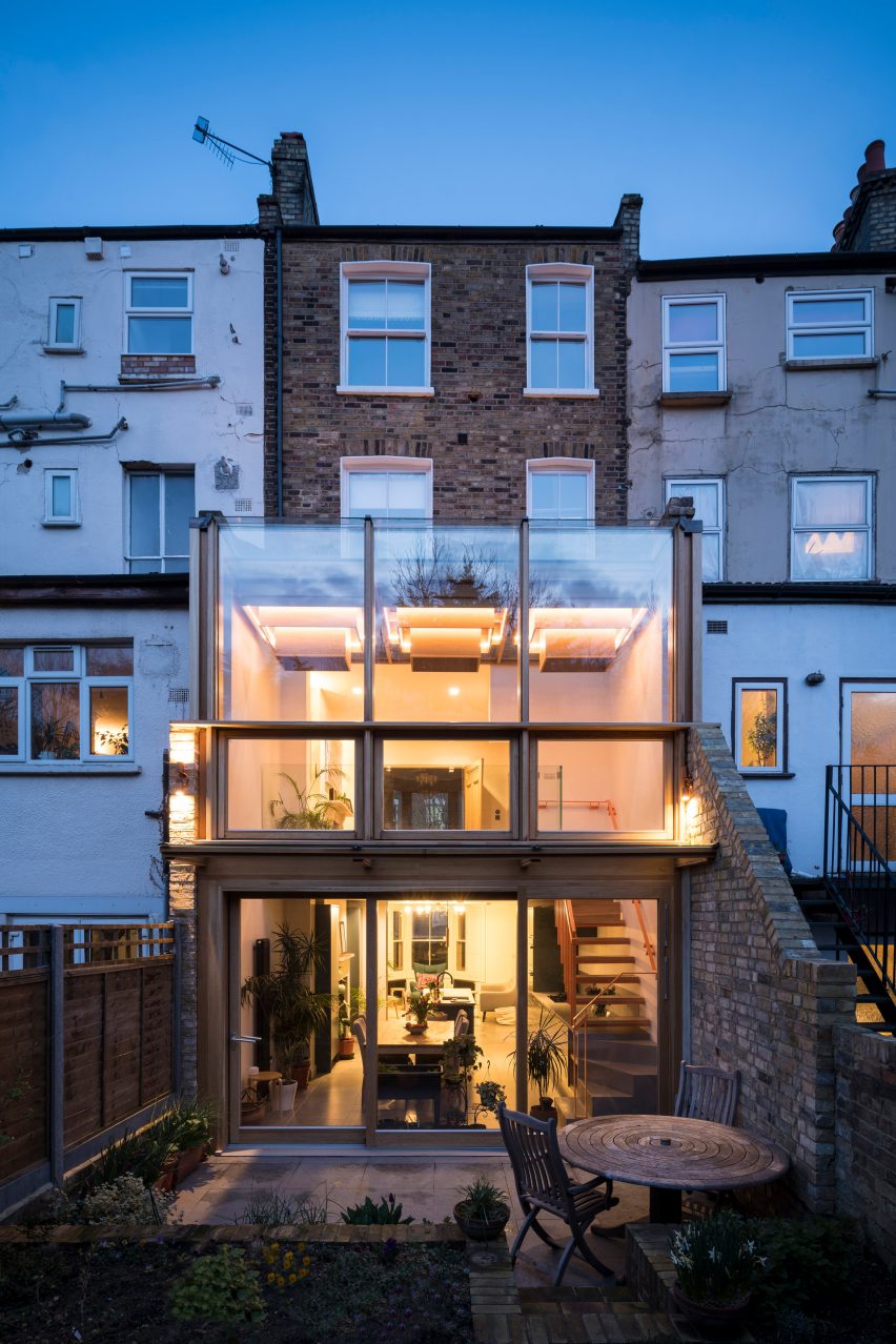 Night view of Haringey Glazed Extension by Satish Jassal Architects