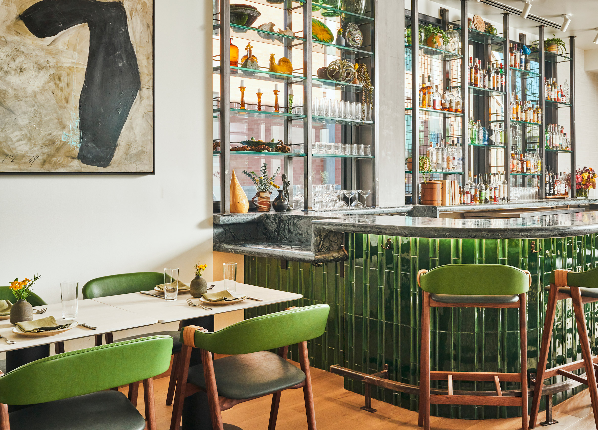 Hotel Magdalena's restaurant bar is clad in green tiles