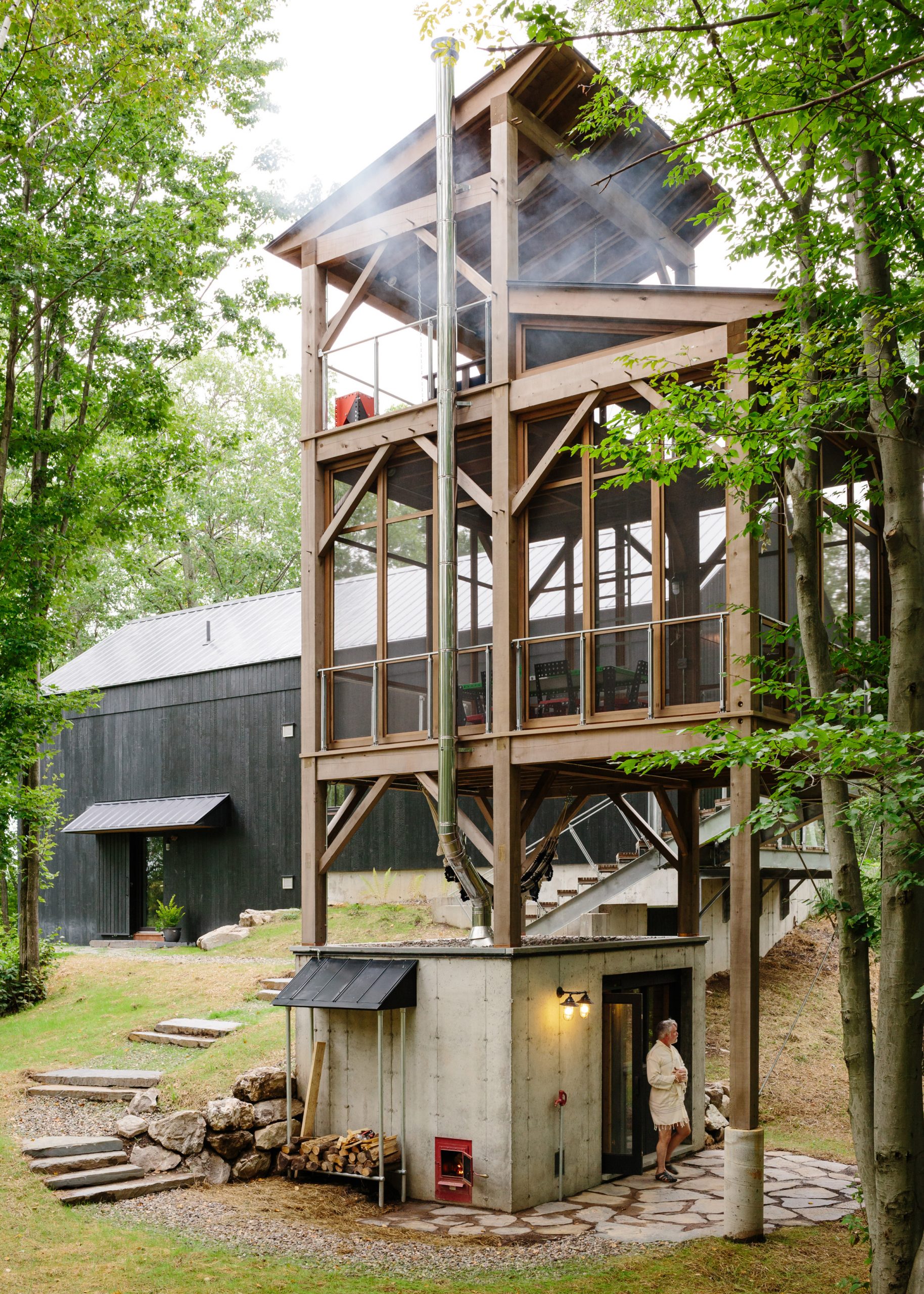 A three-storey outdoor sauna