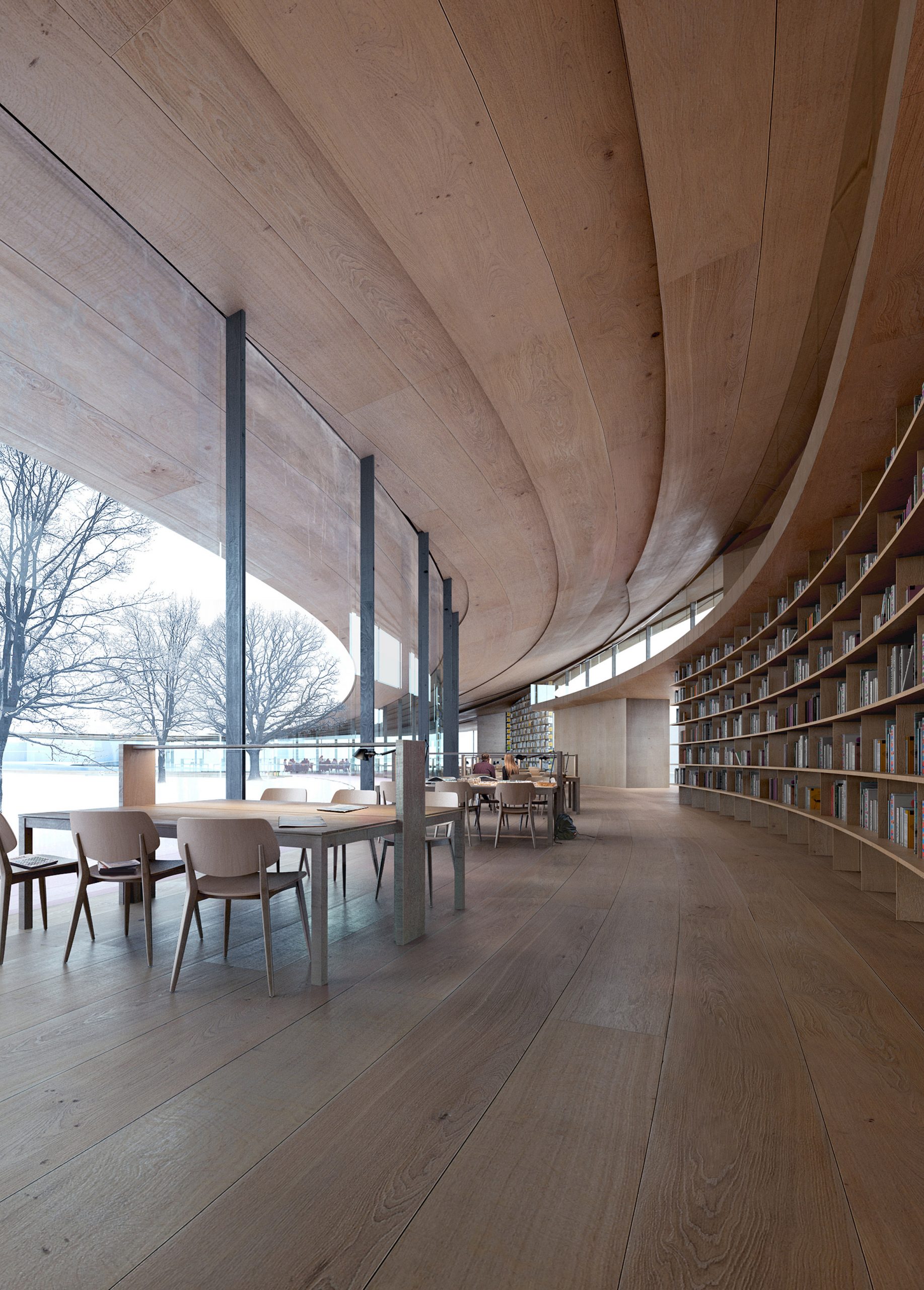 A visual of wooden interiors by Kengo Kuma