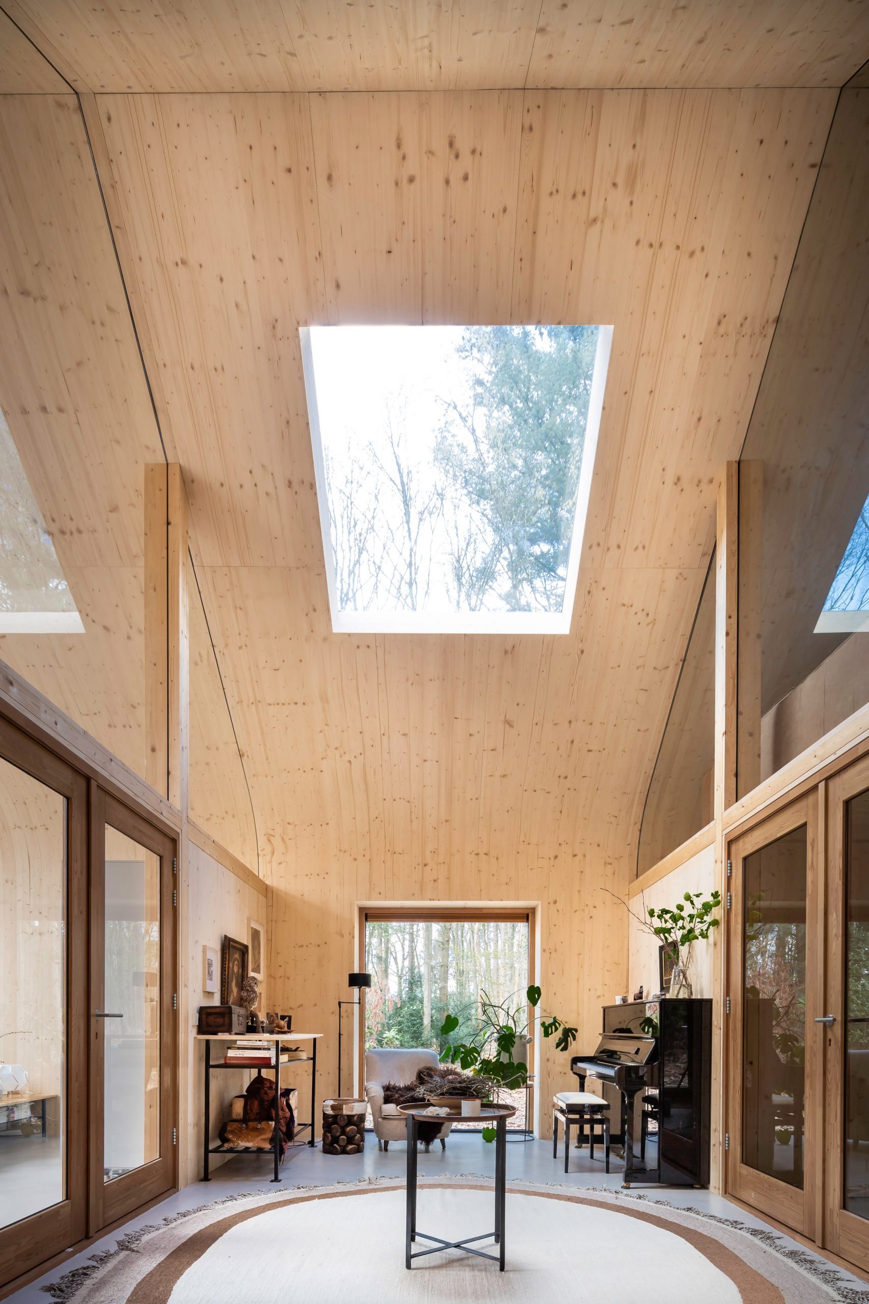 A hallway in a prefabricated wooden cabin