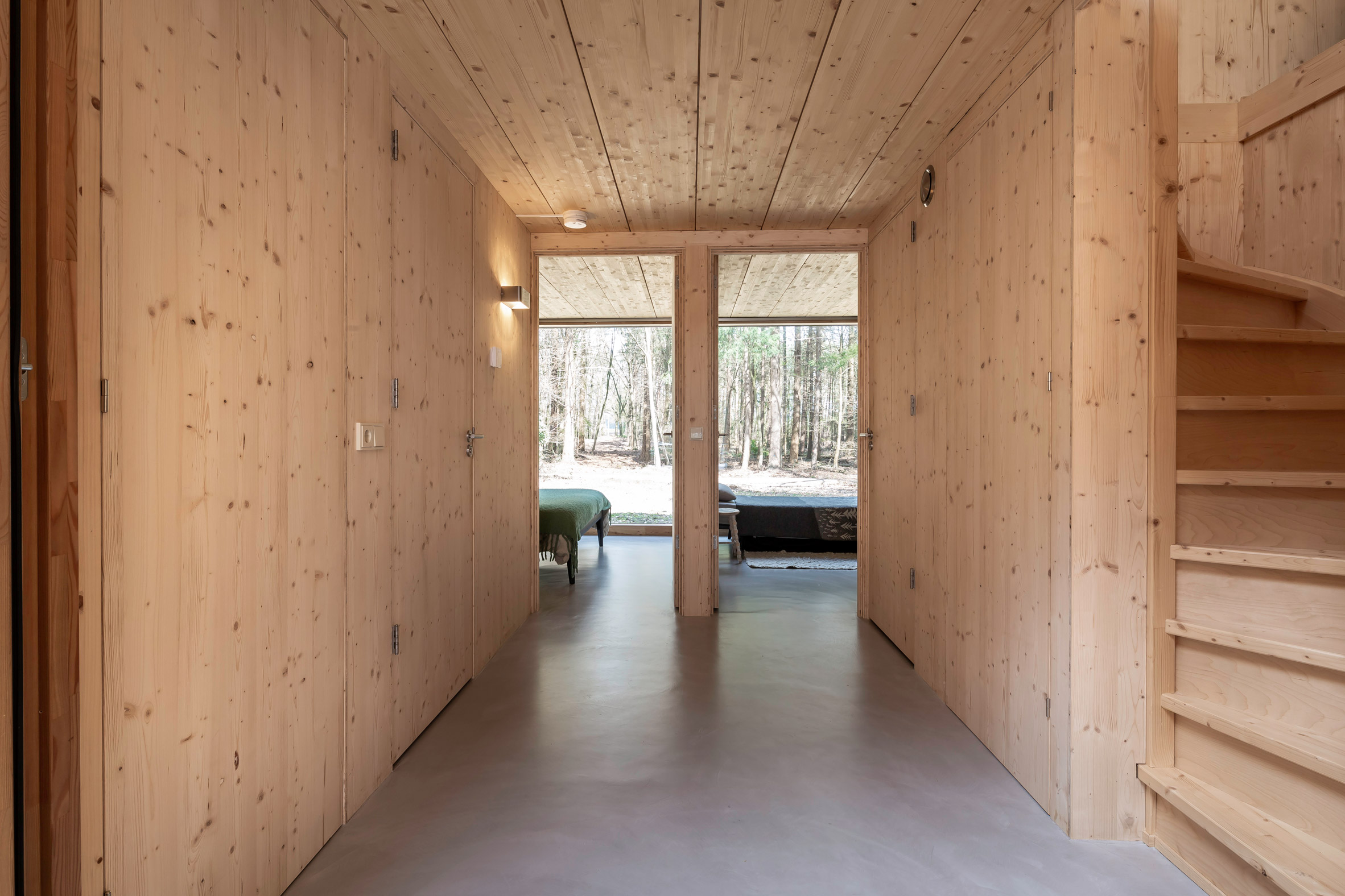 Wood-lined interiors of a Dutch cabin