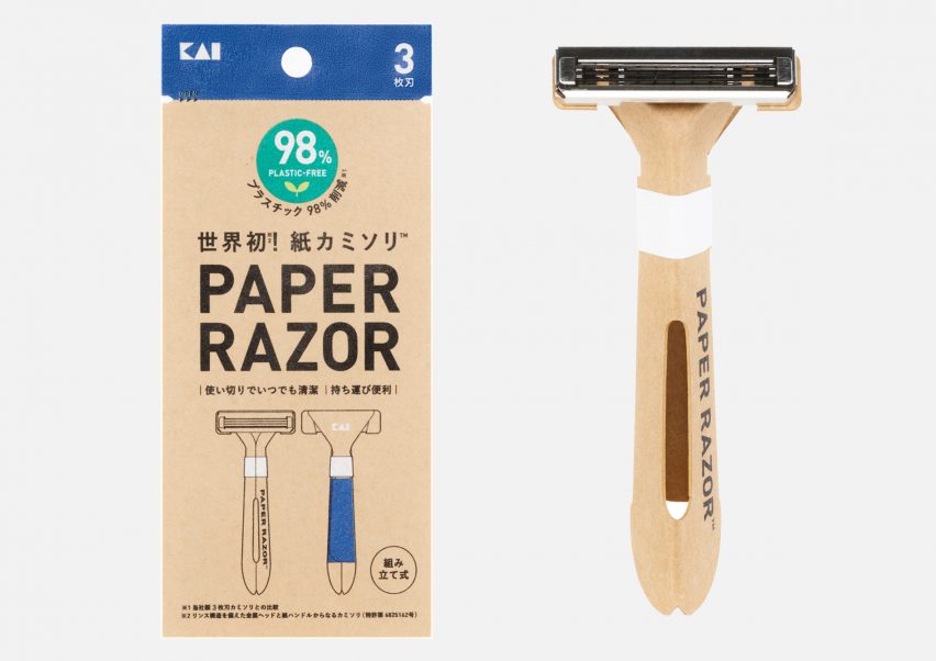 The razor has flat pack paper packaging by Kai 