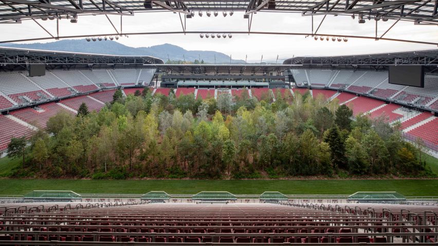 Wörthersee Stadion in Klagenfurt filled with trees