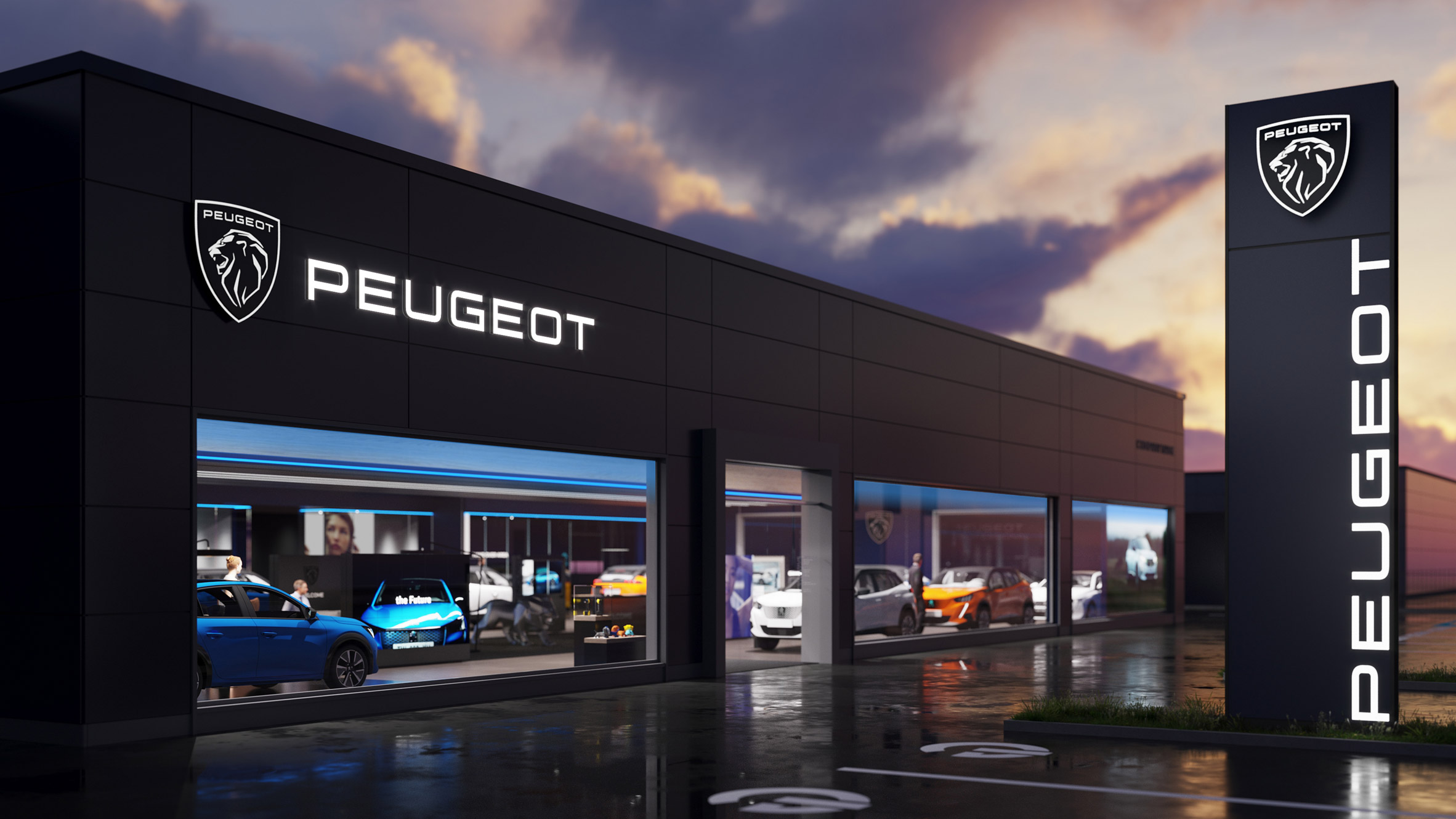 Peugeot logo on showroom