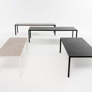 Plein Air table by Michael Anastassiades for Roda in milk and dark smoke colours