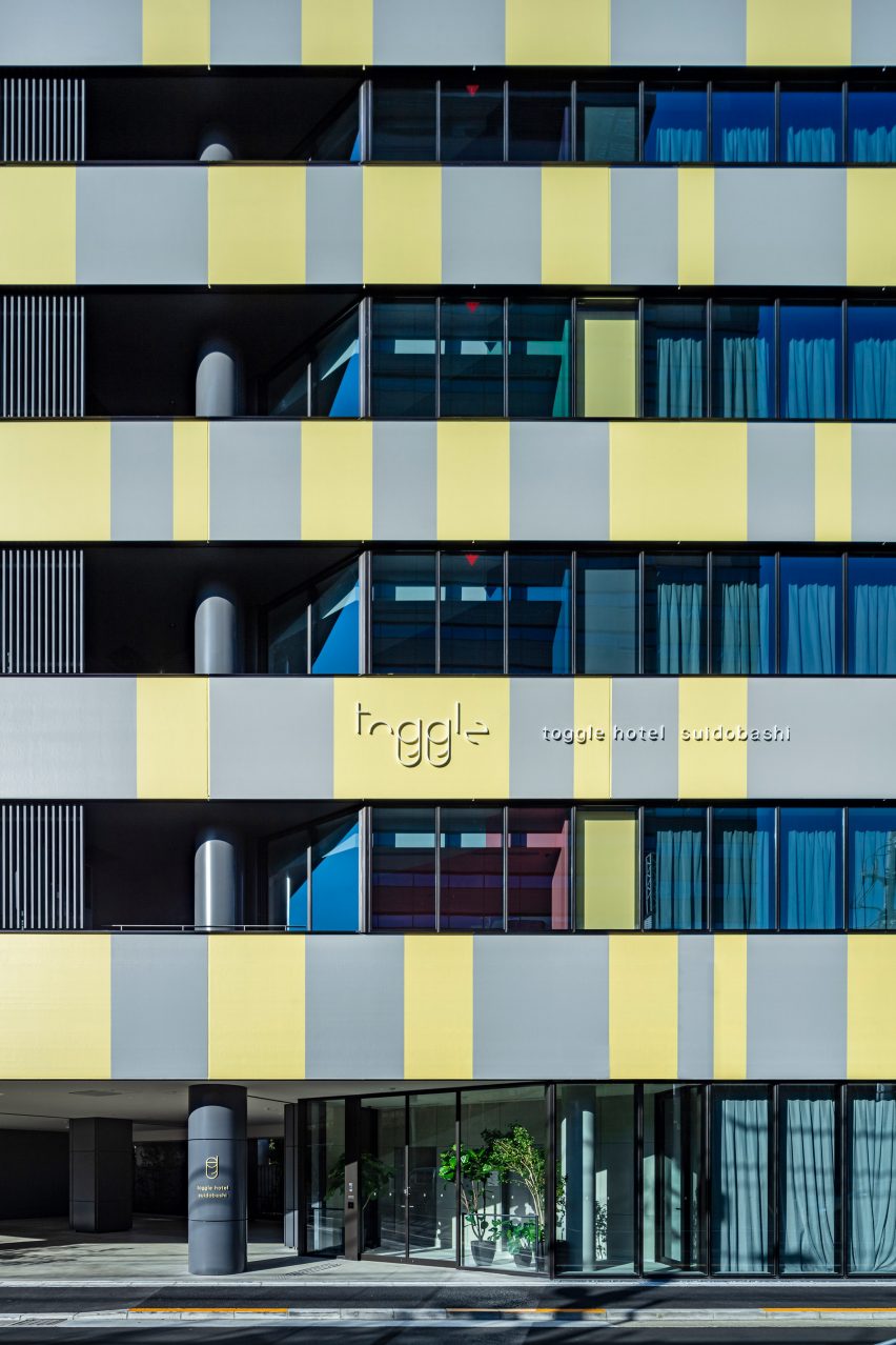 Toggle Hotel in Tokyo has grey and yellow facades