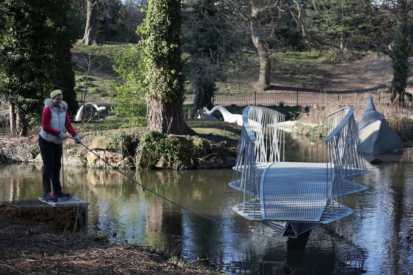 Swing bridge to Dinosaur Island in Crystal Palace Park