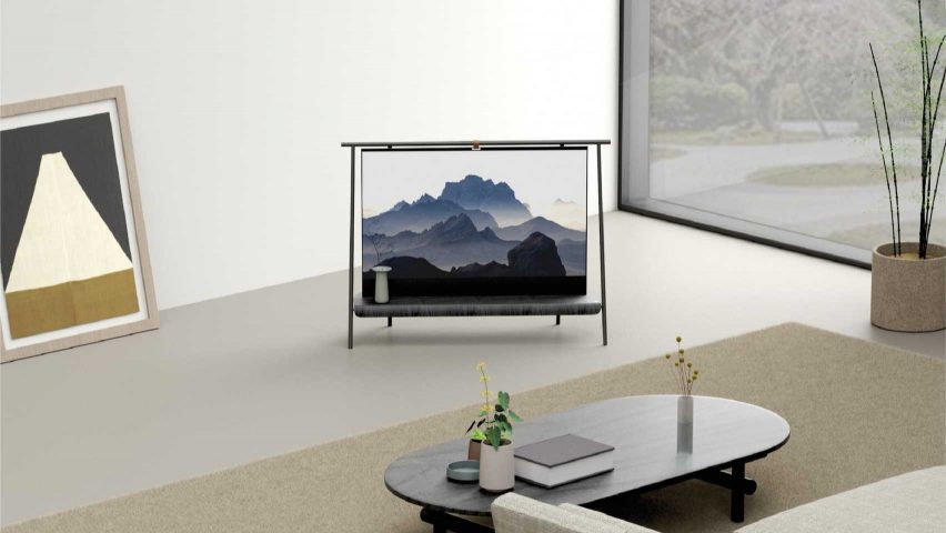 Trestle by Richard Bone rollable screen and shelf Dezeen and LG Display OLED Go competition shortlist