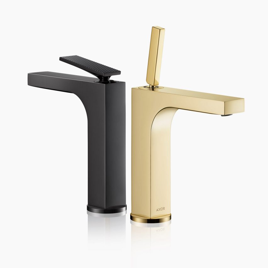 A pair of flat taps in black and gold
