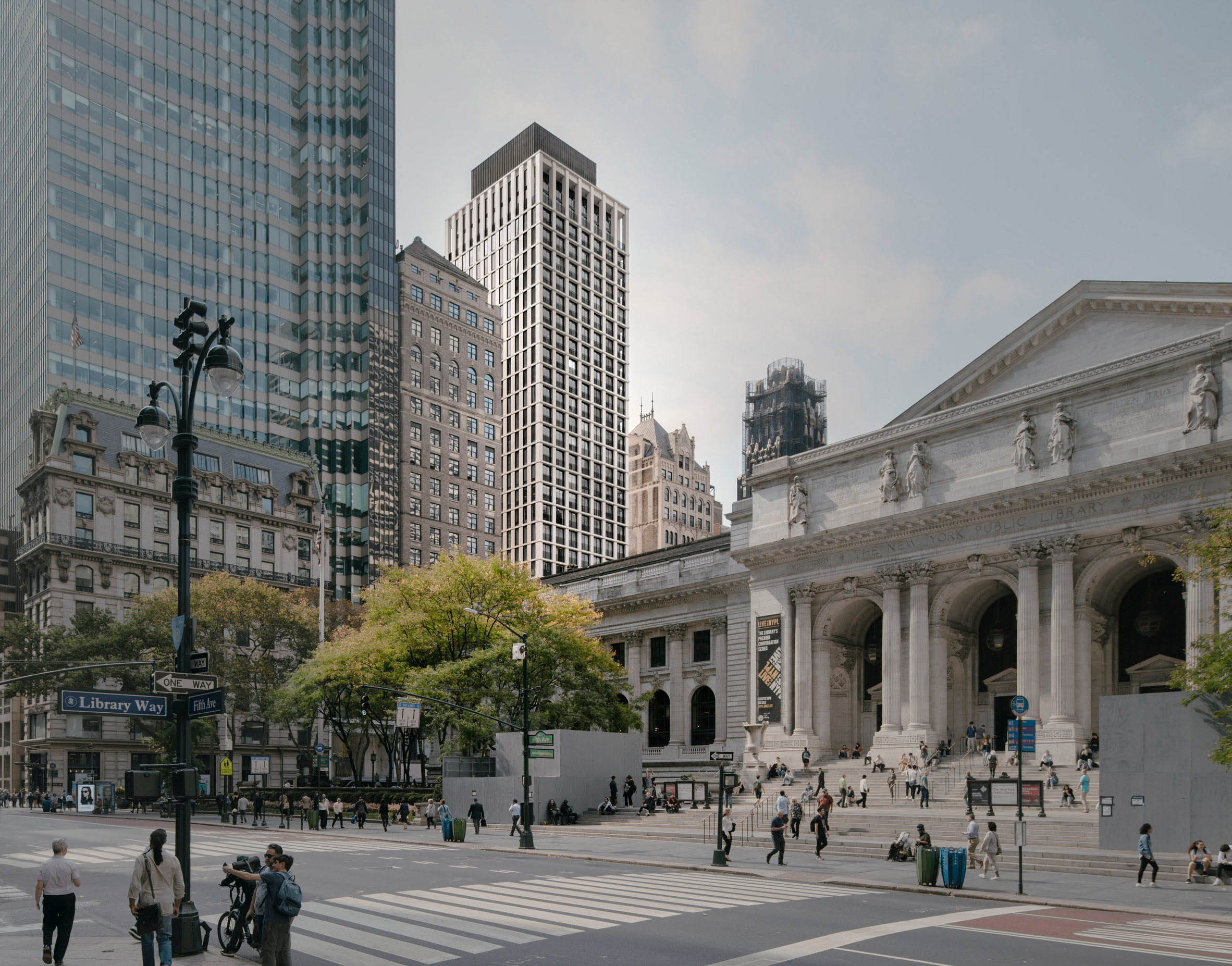 The Bryant visible behind the New York Public Library.