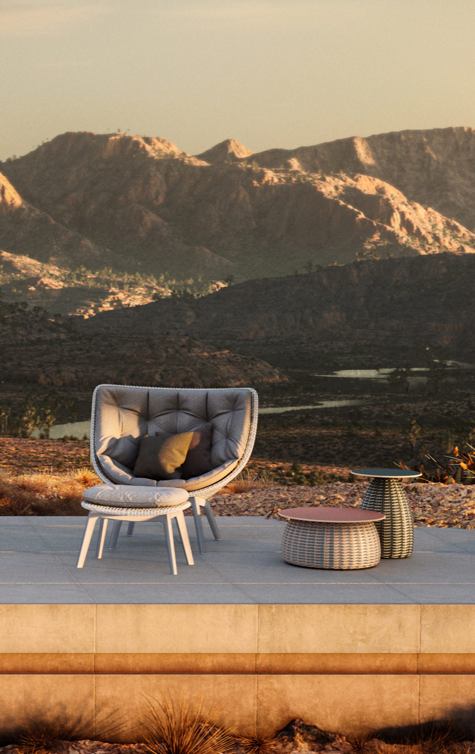 Outdoor chairs and side tables by Sebastian Herkner for Dedon