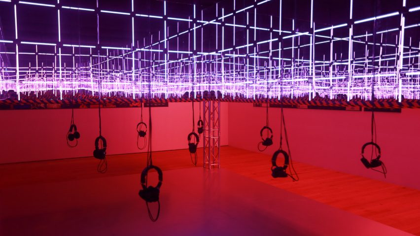 Silent disco at the Night Fever exhibition at V&A Dundee as featured in Dezeen Events Guide May