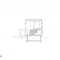 East west section through double height living room