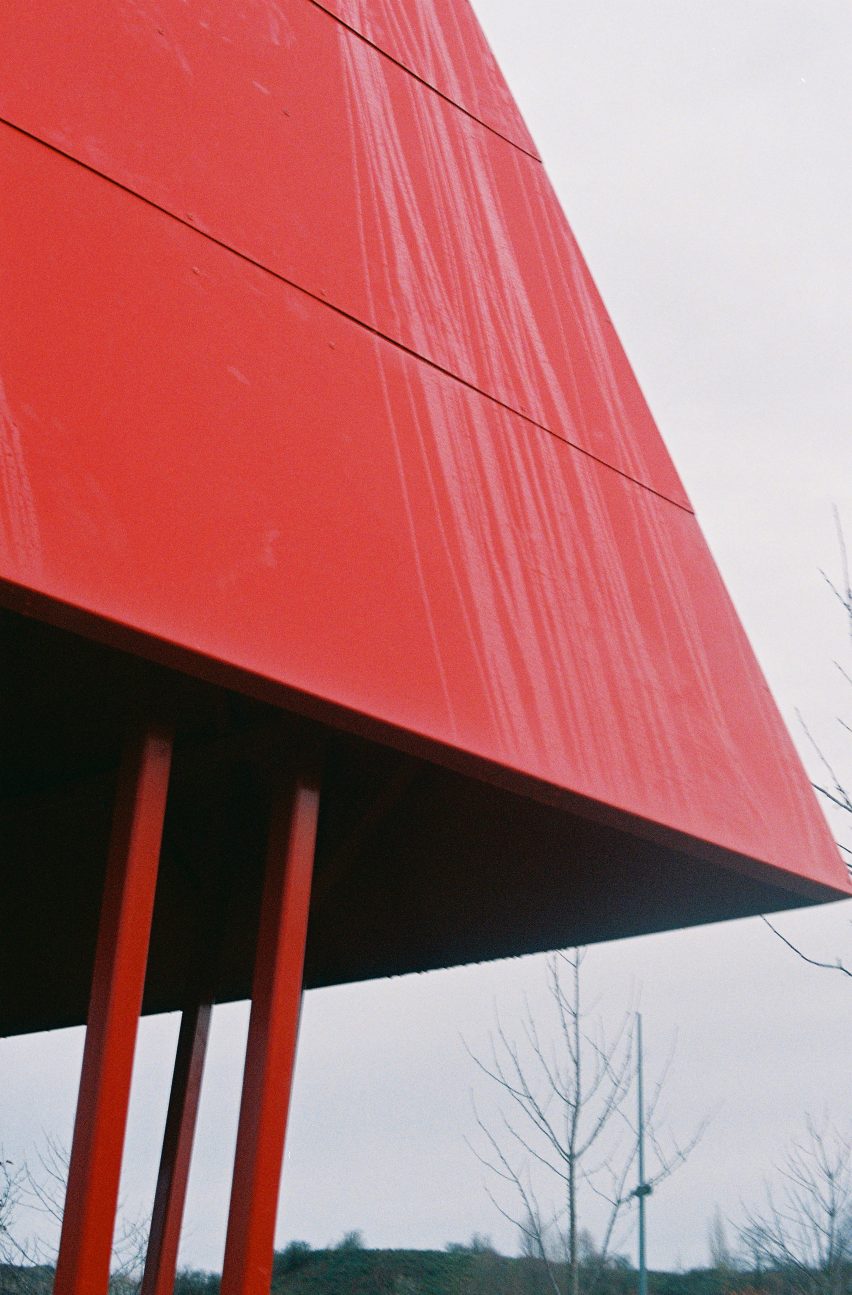 A red steel roof