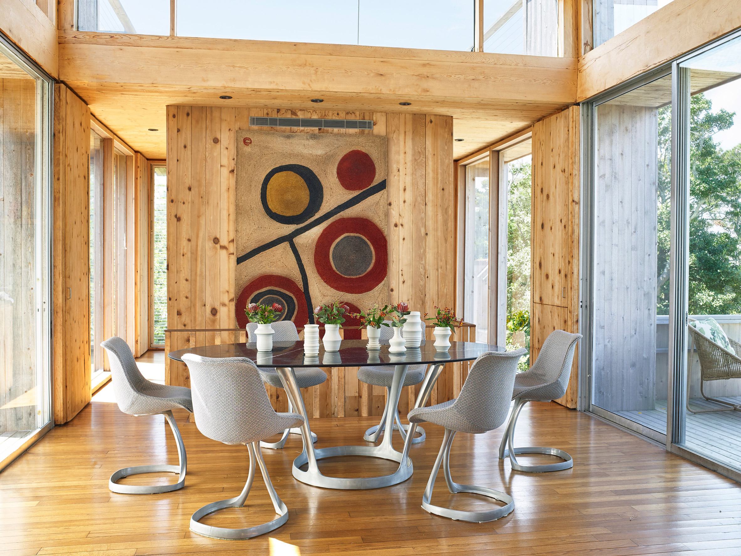 Restored interiors of 1960s house on Fire Island